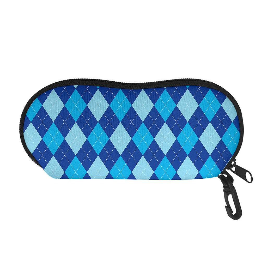 Classic Blue Argyle Pattern Print Glasses Case