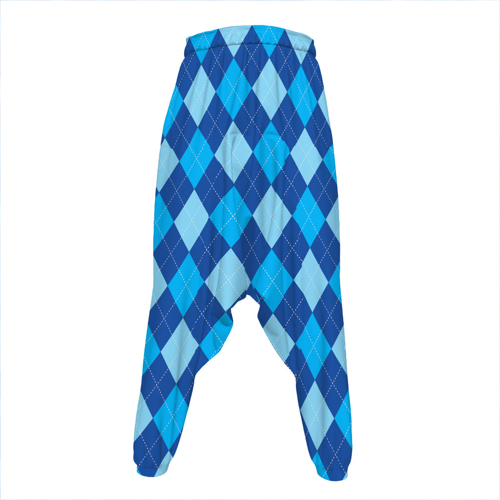 Classic Blue Argyle Pattern Print Hammer Pants
