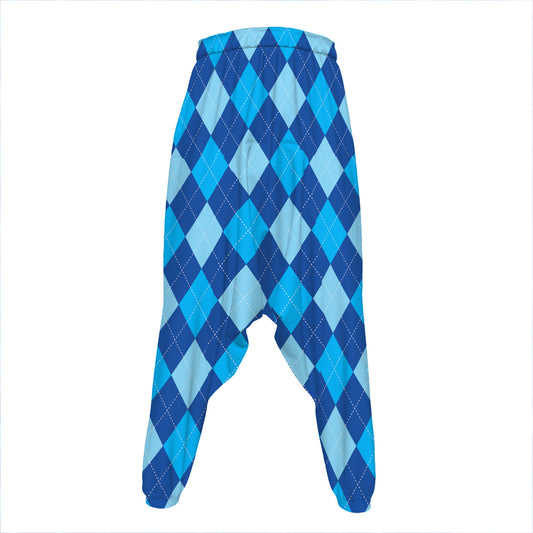 Classic Blue Argyle Pattern Print Hammer Pants