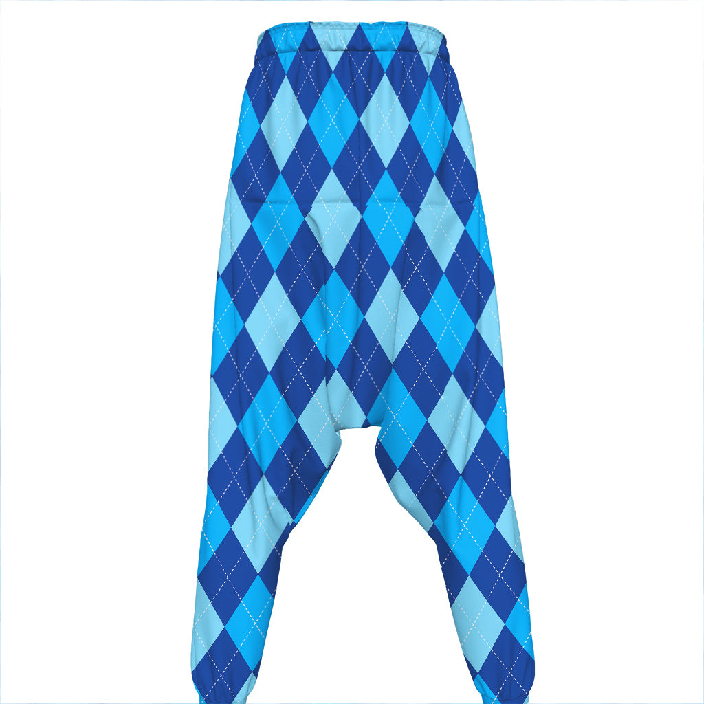 Classic Blue Argyle Pattern Print Hammer Pants