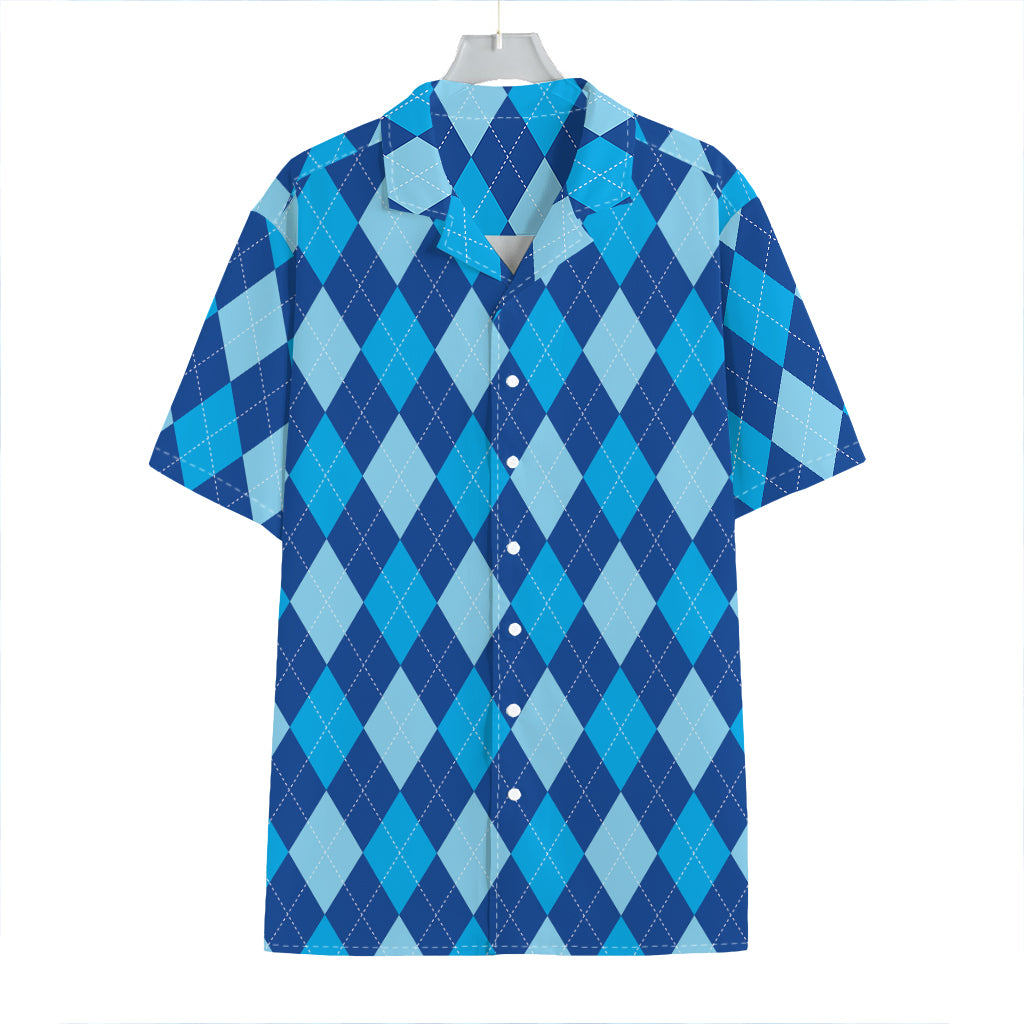 Classic Blue Argyle Pattern Print Hawaiian Shirt