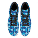 Classic Blue Argyle Pattern Print High Top Leather Sneakers