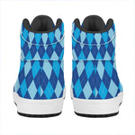 Classic Blue Argyle Pattern Print High Top Leather Sneakers