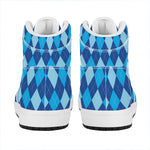 Classic Blue Argyle Pattern Print High Top Leather Sneakers