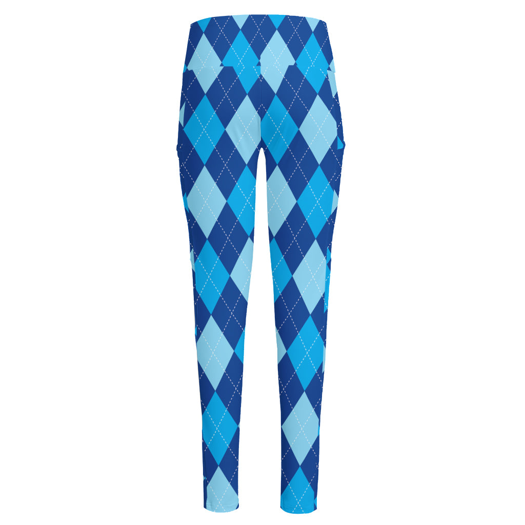 Classic Blue Argyle Pattern Print High-Waisted Pocket Leggings
