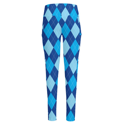 Classic Blue Argyle Pattern Print High-Waisted Pocket Leggings