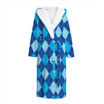 Classic Blue Argyle Pattern Print Hooded Bathrobe