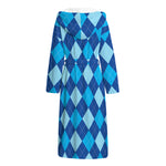 Classic Blue Argyle Pattern Print Hooded Bathrobe