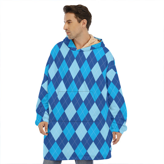 Classic Blue Argyle Pattern Print Hoodie Blanket