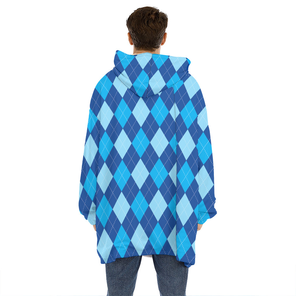 Classic Blue Argyle Pattern Print Hoodie Blanket