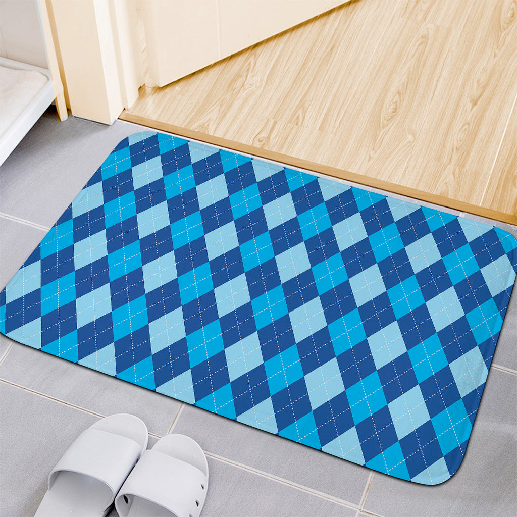 Classic Blue Argyle Pattern Print Indoor Door Mat