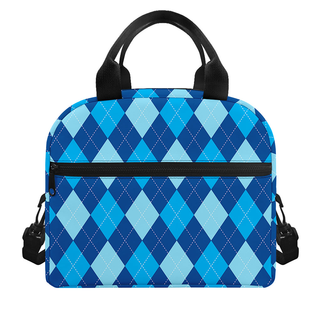 Classic Blue Argyle Pattern Print Insulated Lunch Bag