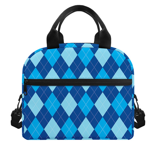 Classic Blue Argyle Pattern Print Insulated Lunch Bag