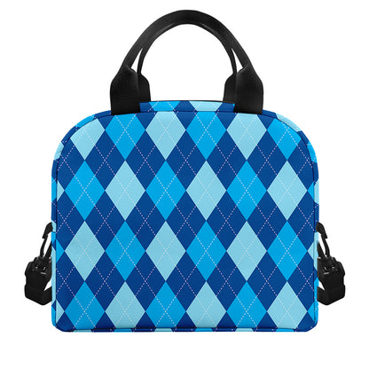 Classic Blue Argyle Pattern Print Insulated Lunch Bag