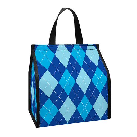 Classic Blue Argyle Pattern Print Insulated Lunch Tote