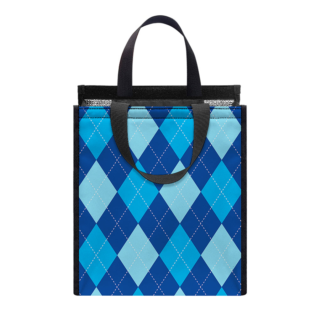 Classic Blue Argyle Pattern Print Insulated Lunch Tote