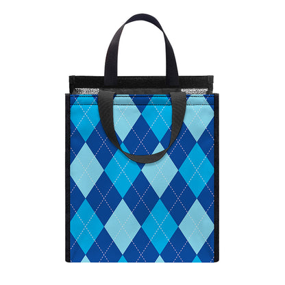 Classic Blue Argyle Pattern Print Insulated Lunch Tote