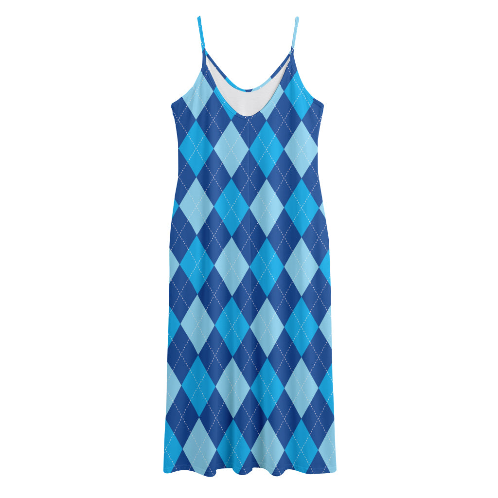 Classic Blue Argyle Pattern Print Jersey Midi Cami Dress