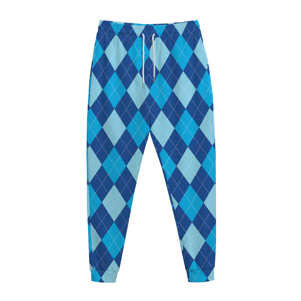 Classic Blue Argyle Pattern Print Jogger Pants
