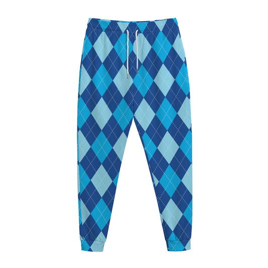 Classic Blue Argyle Pattern Print Jogger Pants