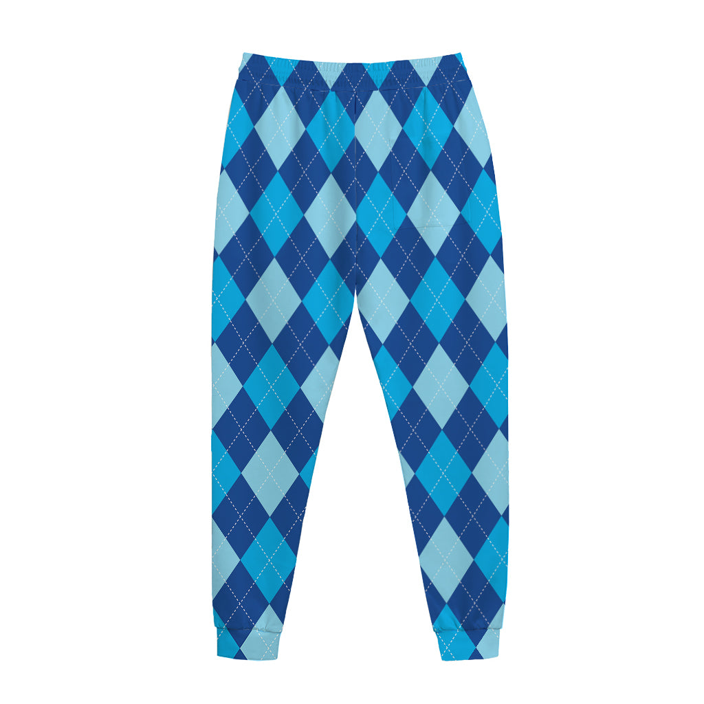 Classic Blue Argyle Pattern Print Jogger Pants