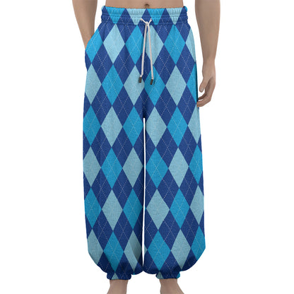 Classic Blue Argyle Pattern Print Lantern Pants