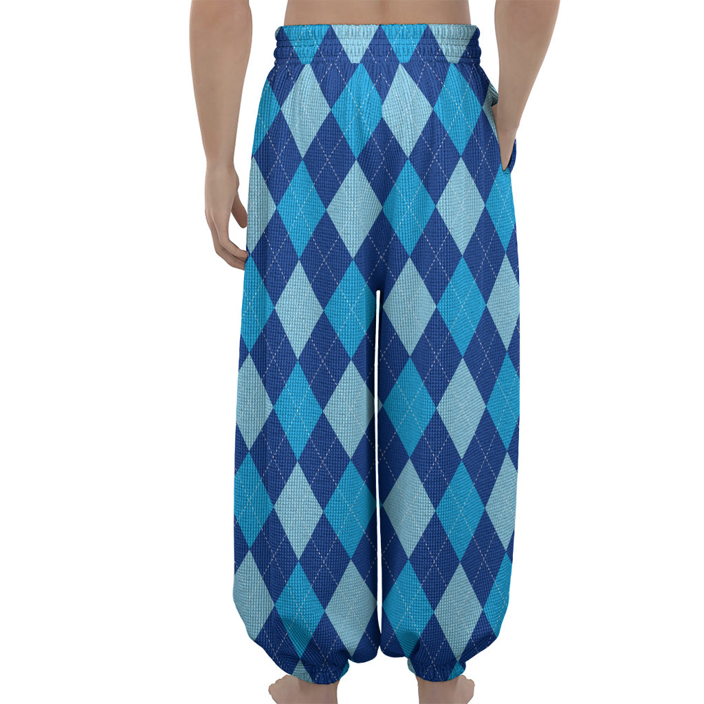 Classic Blue Argyle Pattern Print Lantern Pants