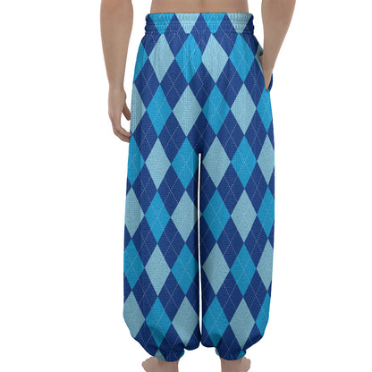 Classic Blue Argyle Pattern Print Lantern Pants