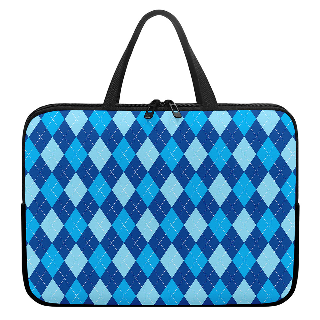 Classic Blue Argyle Pattern Print Laptop Sleeve With Handle