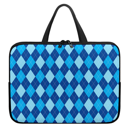 Classic Blue Argyle Pattern Print Laptop Sleeve With Handle