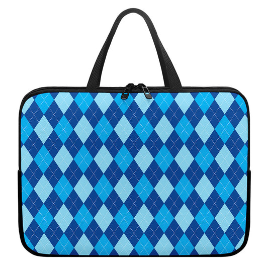 Classic Blue Argyle Pattern Print Laptop Sleeve With Handle