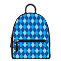 Classic Blue Argyle Pattern Print Leather Backpack