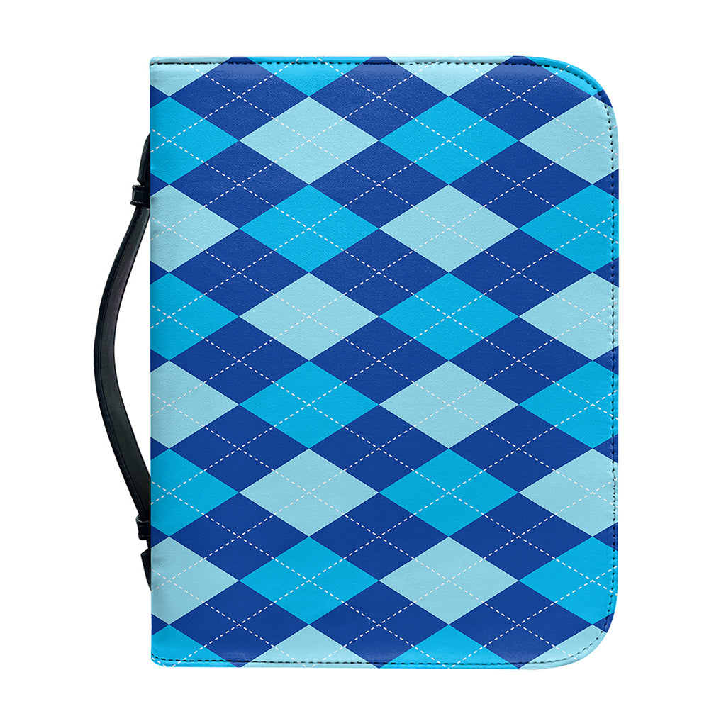 Classic Blue Argyle Pattern Print Leather Bible Cover
