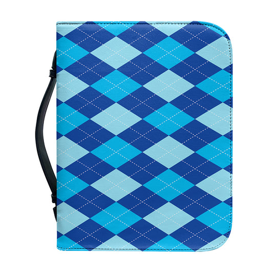 Classic Blue Argyle Pattern Print Leather Bible Cover