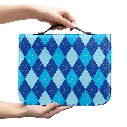 Classic Blue Argyle Pattern Print Leather Bible Cover