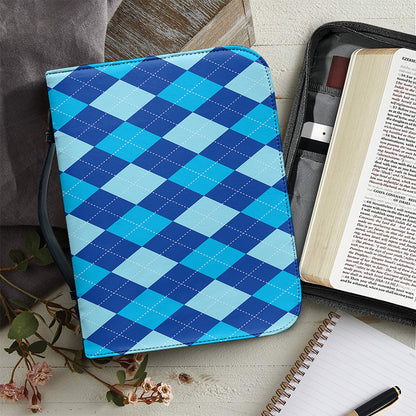 Classic Blue Argyle Pattern Print Leather Bible Cover