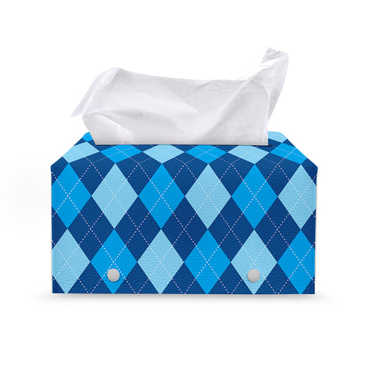 Classic Blue Argyle Pattern Print Leather Tissue Box Cover