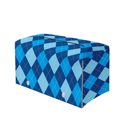 Classic Blue Argyle Pattern Print Leather Tissue Box Cover