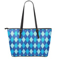 Classic Blue Argyle Pattern Print Leather Tote Bag With Zipper