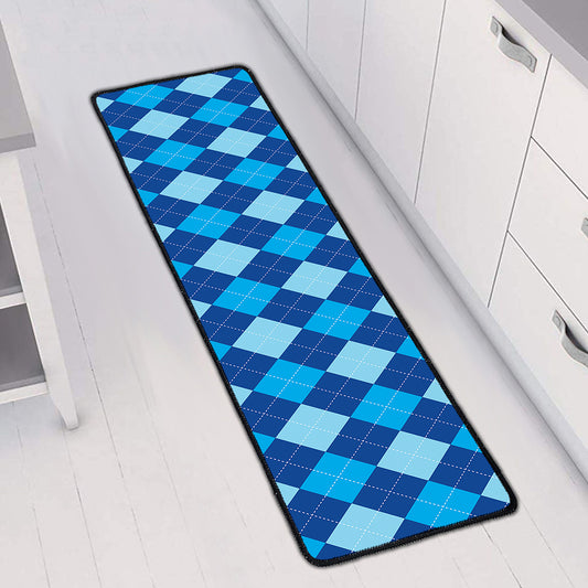 Classic Blue Argyle Pattern Print Long Kitchen Mat