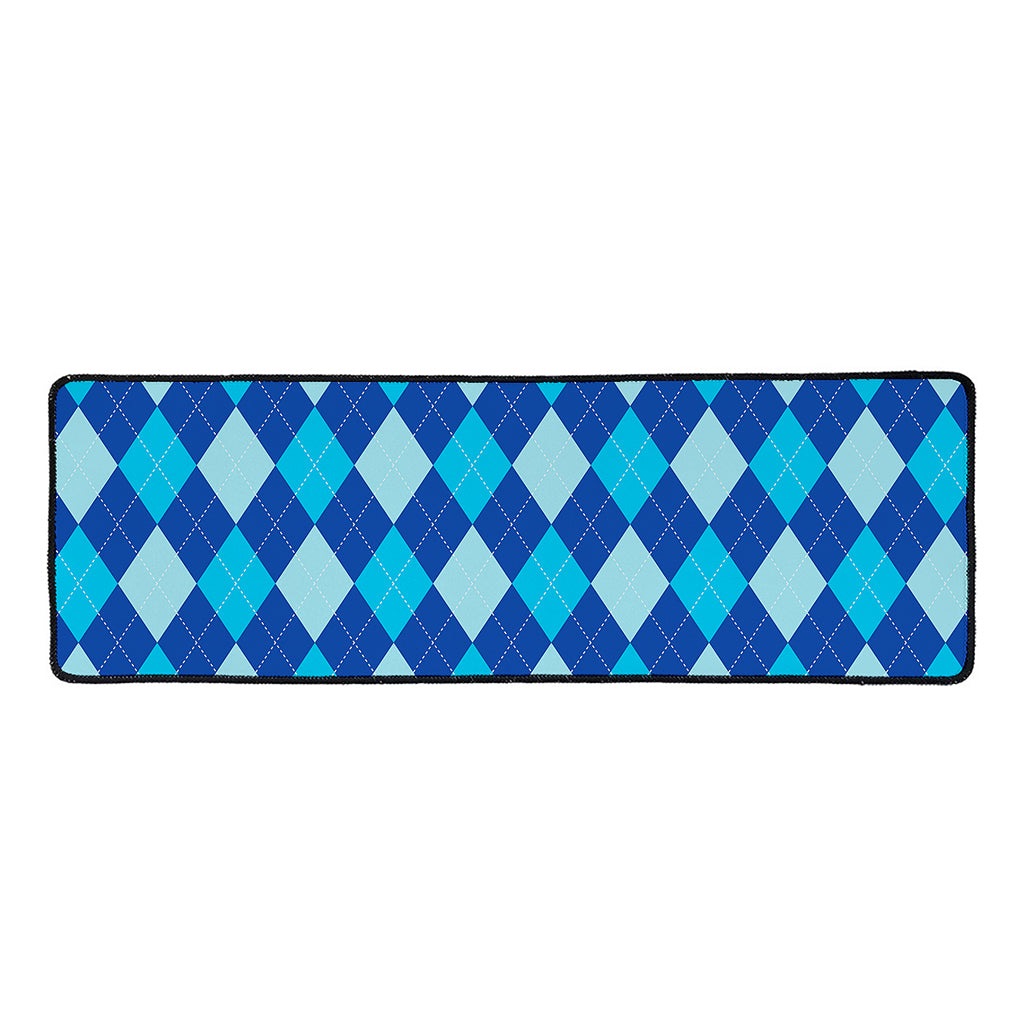 Classic Blue Argyle Pattern Print Long Kitchen Mat