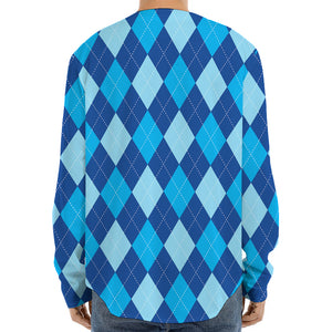 Classic Blue Argyle Pattern Print Long Sleeve Baseball Jersey