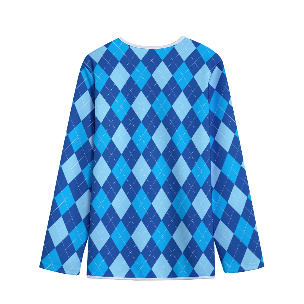 Classic Blue Argyle Pattern Print Long Sleeve Short Coat