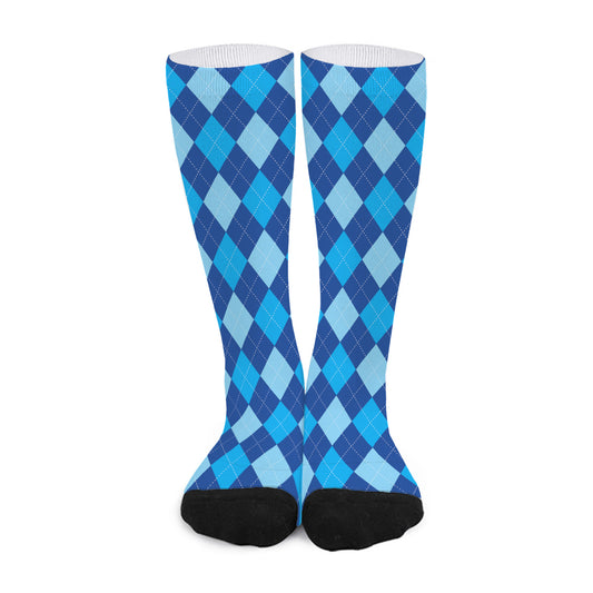 Classic Blue Argyle Pattern Print Long Socks