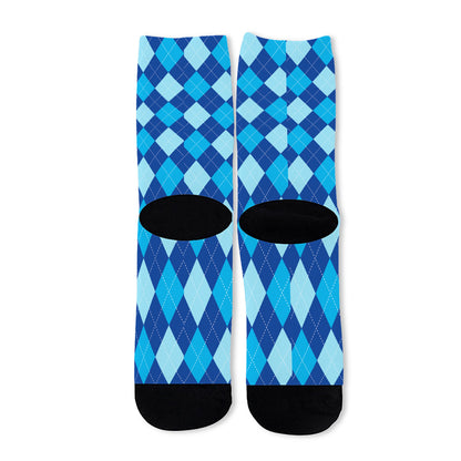 Classic Blue Argyle Pattern Print Long Socks