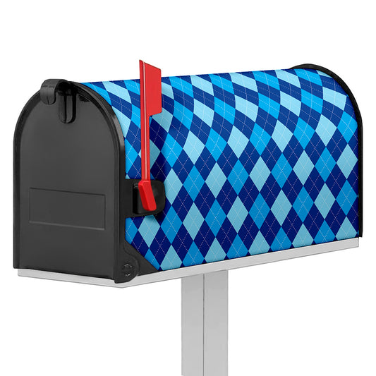 Classic Blue Argyle Pattern Print Mailbox Cover