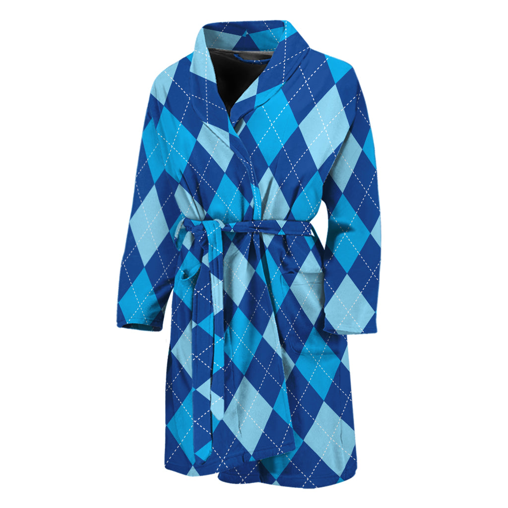 Classic Blue Argyle Pattern Print Men's Bathrobe