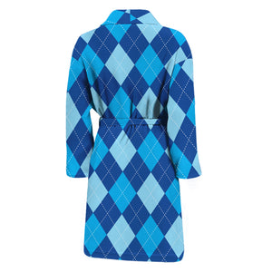 Classic Blue Argyle Pattern Print Men's Bathrobe