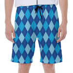 Classic Blue Argyle Pattern Print Men's Beach Shorts