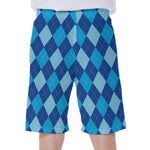 Classic Blue Argyle Pattern Print Men's Beach Shorts